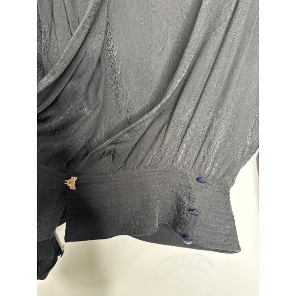 Vintage Liz Claiborne 100% Silk Wrap Blouse Black Jacquard 80s Small - Picture 12 of 13